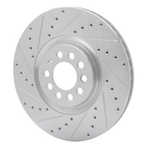 Audi TT Brake Rotor (1) - Front Left - R1 Concepts - Drilled & Slotted - Silver - `00-`06